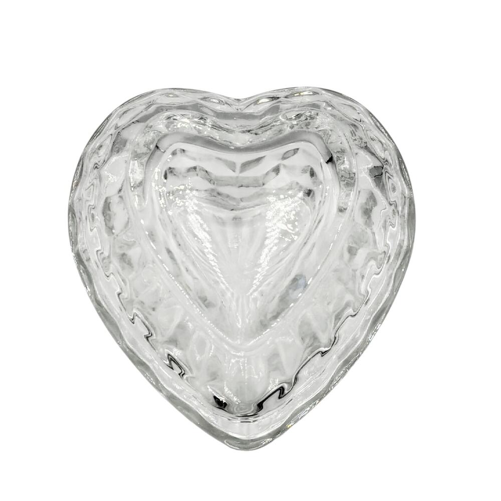 Pressed Patterned Glass Heart Shaped Trinket Candy Box Tableware Nostalgic